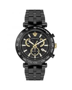 Men's Swiss Chronograph Bold Black Ion Plated Bracelet Watch 46mm