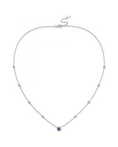 Sapphire (1/3 ct. t.w.) & Diamond (1/10 ct. t.w.) Halo Pendant Necklace in Sterling Silver, 17" + 1" extender