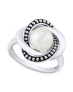 Cultured Freshwater Pearl (8mm) Beaded Love Knot Ring in Sterling Silver