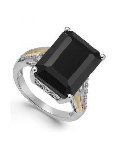 Onyx (10-1/2 ct. t.w.) and Diamond Accent Ring in Sterling Silver and 14k Gold