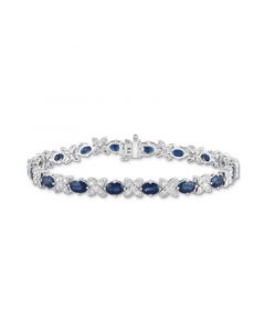 Sapphire (9-1/2 ct. t.w.) & Diamond (1 ct. t.w.) Oval & Flower Link Bracelet in 14k White Gold