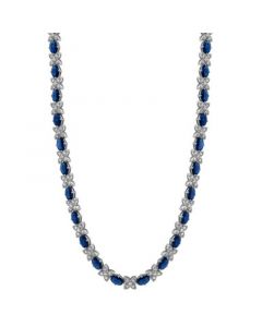 Sapphire (18-5/8 ct. t.w.) & Diamond (2 ct. t.w.) Oval & Flower Link 17" Collar Necklace in 14k White Gold