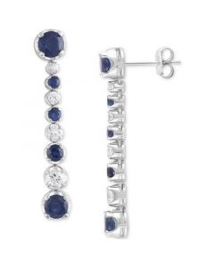 Sapphire (3-1/6 ct. t.w.) & White Sapphire (1 ct. t.w.) Linear Drop Earrings in 14k White Gold