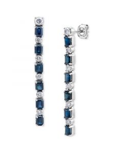 Sapphire (3-5/8 ct. t.w.) & Diamond (3/4 ct. t.w.) Linear Drop Earrings in 14k White Gold