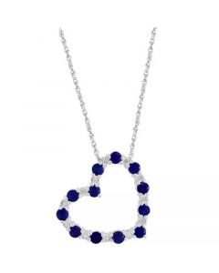 EFFY® Sapphire & Diamond (1/20 ct. t.w.) Open Heart 18" Pendant Necklace in Sterling Silver (Also available in Ruby and Emerald)