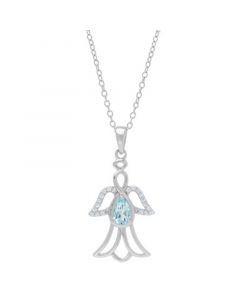 Blue Topaz (1/2 ct. t.w.) & Cubic Zirconia Openwork Angel 18" Pendant Necklace in Sterling Silver