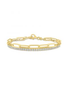 2-Pc. Diamond & Paperclip Link Bracelets (1/4 ct. t.w.) in 14k Gold-Plated Sterling Silver