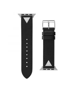 Women's Black Leather Strap with Logo Plaque 38mm, 39mm ,40mm Apple Watch Band