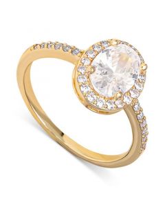 Cubic Zirconia Oval Halo Ring in Gold-Plated Sterling Silver, Created for Macy's