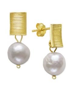 Cultured Freshwater Baroque Pearl (9-10mm) Drop Earrings in 14k Gold-Plated Sterling Silver