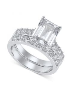 2-Pc. Set Cubic Zirconia Emerald-Cut Ring & Matching Band in Sterling Silver