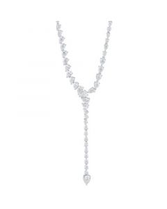 Cubic Zirconia Lariat Necklace in Sterling Silver, 15" + 3" extender