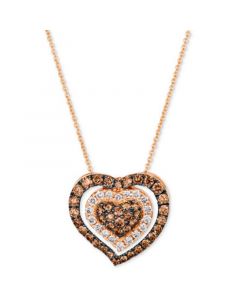 GODIVA x Le Vian® Chocolate Diamond (1 ct. t.w.) & Nude Diamond (1/3 ct. t.w.) Heart 20" Adjustable Pendant Necklace in 14k Rose Gold