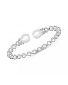 Cultured Freshwater Pearl (9-1/2 x 10-1/2mm) & Cubic Zirconia Beaded Cuff Bracelet