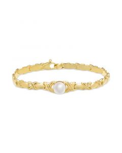 Cultured Freshwater Pearl (9mm) Link Bracelet in 14k Gold-Plated Sterling Silver