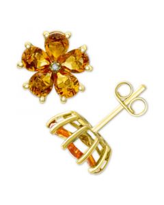 Citrine (2-7/8 ct. t.w.) & Diamond Accent Flower Stud Earrings in 14k Gold-Plated Sterling Silver