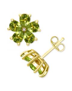 Peridot (3-1/3 ct. t.w.) & Diamond Accent Flower Stud Earrings in 14k Gold-Plated Sterling Silver