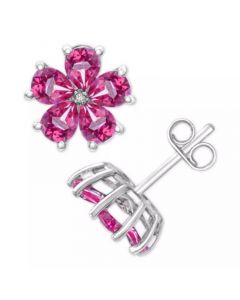 Swiss Blue Topaz (3-1/3 ct. t.w.) & Diamond Accent Flower Stud Earrings in Sterling Silver (Also in Pink Topaz)