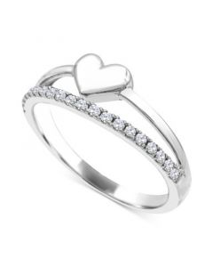 White Topaz & Polished Heart Split Shank Ring (1/4 ct. t.w.) in Sterling Silver