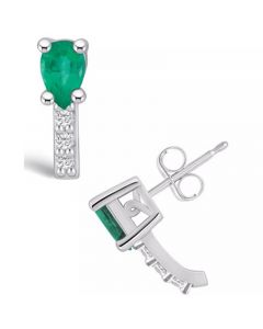 Emerald (3/4 Ct. t.w.) and Diamond (1/8 Ct. t.w.) Stud Earrings