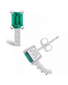 Emerald (1-1/8 Ct. t.w.) and Diamond (1/8 Ct. t.w.) Stud Earrings