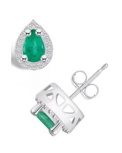 Emerald (3/4 Ct. t.w.) and Diamond (1/6 Ct. t.w.) Halo Stud Earrings