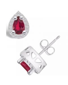 Ruby (1 Ct. t.w.) and Diamond (1/6 Ct. t.w.) Halo Stud Earrings