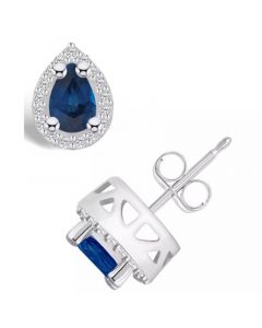 Sapphire (1 Ct. t.w.) and Diamond (1/6 Ct. t.w.) Halo Stud Earrings