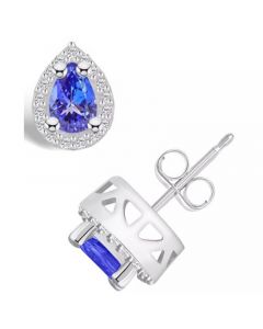 Tanzanite (3/4 Ct. t.w.) and Diamond (1/6 Ct. t.w.) Halo Stud Earrings