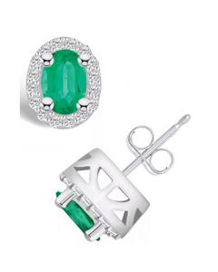 Emerald (1 Ct. t.w.) and Diamond (1/4 Ct. t.w.) Halo Stud Earrings