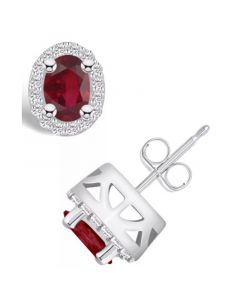 Ruby (1-1/5 Ct. t.w.) and Diamond (1/4 Ct. t.w.) Halo Stud Earrings