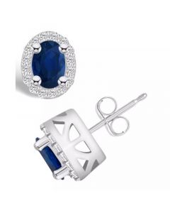 Sapphire (1-1/5 Ct. t.w.) and Diamond (1/4 Ct. t.w.) Halo Stud Earrings