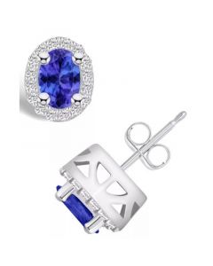 Tanzanite (7/8 Ct. t.w.) and Diamond (1/4 Ct. t.w.) Halo Stud Earrings