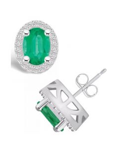 Emerald (2-3/8 Ct. t.w.) and Diamond (3/8 Ct. t.w.) Halo Stud Earrings