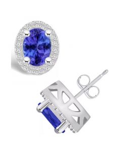 Tanzanite (2-1/2 Ct. t.w.) and Diamond (3/8 Ct. t.w.) Halo Stud Earrings