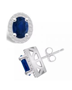 Sapphire (3 Ct. t.w.) and Diamond (3/8 Ct. t.w.) Halo Stud Earrings