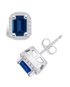 Sapphire (1-3/8 Ct. t.w.) and Diamond (1/5 Ct. t.w.) Halo Stud Earrings