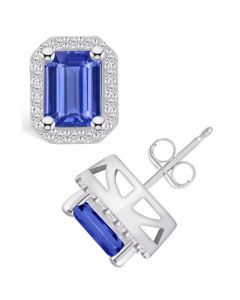 Tanzanite (3-1/5 Ct. t.w.) and Diamond (3/8 Ct. t.w.) Halo Stud Earrings