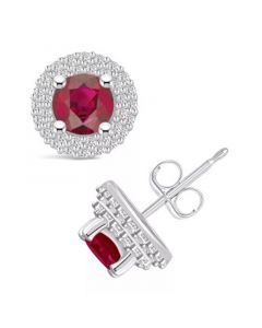 Ruby (1-1/3 Ct. t.w.) and Diamond (1/3 Ct. t.w.) Halo Stud Earrings