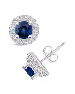 Sapphire (1-1/3 Ct. t.w.) and Diamond (1/3 Ct. t.w.) Halo Stud Earrings