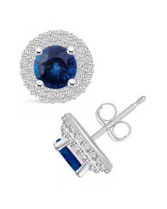 Sapphire (2 Ct. t.w.) and Diamond (1/2 Ct. t.w.) Halo Stud Earrings