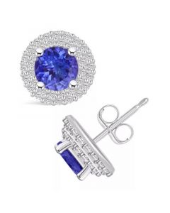 Tanzanite (1-5/8 Ct. t.w.) and Diamond (1/2 Ct. t.w.) Halo Stud Earrings