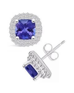 Tanzanite (2 Ct. t.w.) and Diamond (3/8 Ct. t.w.) Halo Stud Earrings