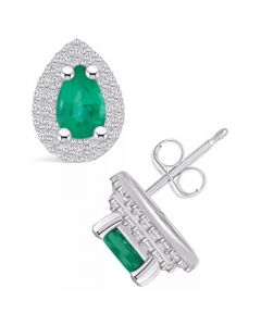 Emerald (3/4 Ct. t.w.) and Diamond (3/8 Ct. t.w.) Halo Stud Earrings