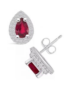 Ruby (1 Ct. t.w.) and Diamond (3/8 Ct. t.w.) Halo Stud Earrings