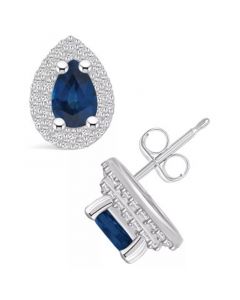 Sapphire (1 Ct. t.w.) and Diamond (3/8 Ct. t.w.) Halo Stud Earrings