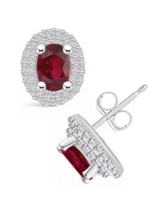 Ruby (1-1/5 Ct. t.w.) and Diamond (3/8 Ct. t.w.) Halo Stud Earrings