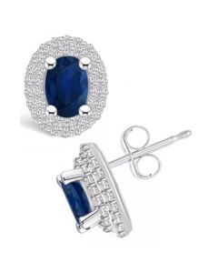 Sapphire (1-1/5 Ct. t.w.) and Diamond (3/8 Ct. t.w.) Halo Stud Earrings