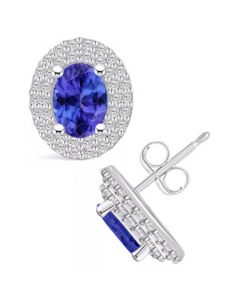 Tanzanite (1-1/2 Ct. t.w.) and Diamond (1/2 Ct. t.w.) Halo Stud Earrings