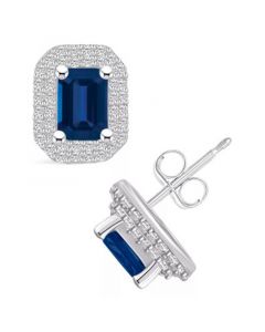 Sapphire (1-3/8 Ct. t.w.) and Diamond (3/8 Ct. t.w.) Halo Stud Earrings